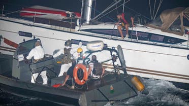 Crewmembers of a civilian sailing vessel are rescued by personnel from the Republic of Korea Navy destroyer Dae Jo Yeong (DDH 977), June 26, after the sailing vessel suffered an engine failure in the Gulf of Aden. (Courtesy photo/CMF)
