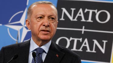 Turkey's President Recep Tayyip Erdogan speaks at a news conference during a NATO summit in Madrid, Spain June 30, 2022. (Reuters)