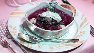 FOR USE WITH AP SPECIAL FEATURES ONLY -- A bowl of Hot Borscht represents one of the signature items on the menu at the Russian Tea Room, a landmark restaurant in New York City. The recipe is one of many variations of this traditional, hearty beet soup. (AP Photo/Richard Drew).