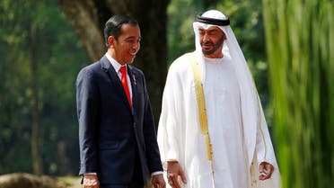 Indonesia's president Joko Widodo talks with Abu Dhabi's Crown Prince Sheikh Mohammed bin Zayed Al Nahyan as they prepare to plant a tree during a welcoming ceremony at the presidential palace in Bogor, Indonesia, July 24, 2019. (File photo: Reuters)