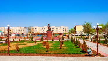 Nukus, Uzbekistan - April 14, 2021: Ajiniyaz or Azhiniyaz monument in Nukus city, Karakalpakstan region of Uzbekistan. Ajiniyaz was a Karakalpak poet.