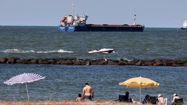 Russian-flagged cargo ship Zhibek Zholy is seen off the coast of Black Sea port of Karasu, Turkey, on July 2, 2022. (Reuters)