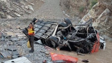 The scene of a bus accident in Pakistan that killed 19 on July 3, 2022. (Twitter)