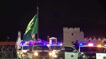 Saudi Arabian security forces marched through a parade ground in Mecca on July 3, 2022 as pilgrims around the world started to converge towards the Muslim holy city for the annual Hajj pilgrimage. (Screengrab / Reuters)