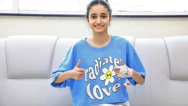 Salma Naser Nawayseh, aged 13, underwent the pioneering operation called vertebral body tethering (VBT), where a piece of nylon rope is run down the full length of the spine. (Supplied: Burjeel Hospital)