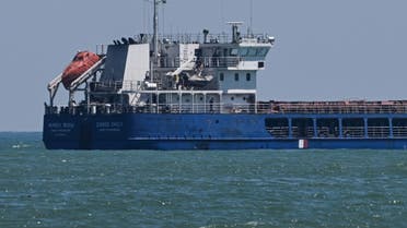 The Russian-flagged cargo ship Zhibek Zholy is anchored on July 5, 2022 at black sea coast of Karasu district in Sakarya. (AFP)