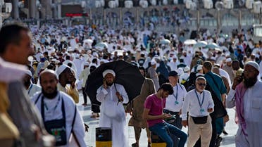 Muslim pilgrims arrive outside the Grand Mosque in Saudi Arabia’s holy city of Mecca on July 5, 2022. (AFP)