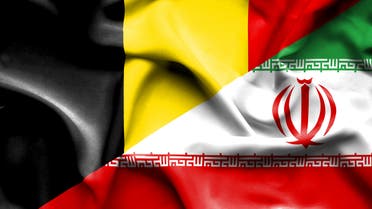 Waving flag of Iran and Belgium stock illustration