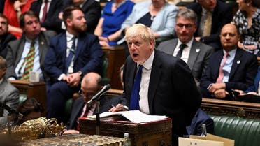 British Prime Minister Boris Johnson speaks during Prime Minister’s Questions at the House of Commons in London, Britain, on July 6, 2022.  (Reuters)mons in London, Britain, on July 6, 2022. (Reuters)