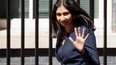 FILE PHOTO: British Attorney General Suella Braverman walks outside at Downing Street in London, Britain, July 7, 2022. REUTERS/Phil Noble/File Photo