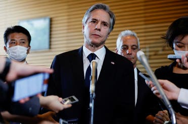 US Secretary of State Antony Blinken speaks to the media after a condolence visit to Japanese Prime Minister Fumio Kishida’s official residence following the killing of former Prime Minister Shinzo Abe, who was shot while campaigning for a parliamentary election, in Tokyo, Japan, on July 11, 2022. (Reuters)