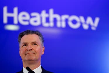 Heathrow Airport CEO John Holland-Kaye looks on at a news conference at Heathrow Airport in London, Britain, May 17, 2021. (Reuters)