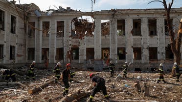 Rescuers remove debris of the House of Officers building hit by a Russian missile strike, as Russia's attack on Ukraine continues, in Vinnytsia, Ukraine July 15, 2022. (Reuters)