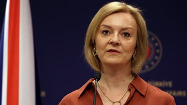 A file photo shows Britain’s Foreign Secretary Liz Truss gives a joint press conference with Turkey’s Foreign Minister (unseen) at the Ministry of Foreign Affairs in Ankara on June 23, 2022. (AFP)