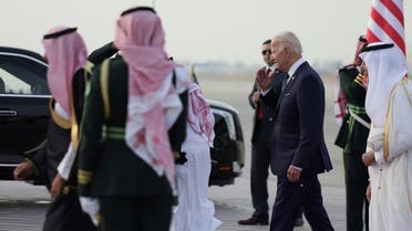US President Joe Biden arrives at King Abdulaziz International Airport, in Jeddah, Saudi Arabia, on July 15, 2022. (Reuters)
