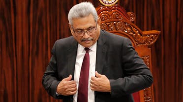 FILE - Sri Lankan President Gotabaya Rajapaksa leaves after addressing parliament during the ceremonial inauguration of the session, in Colombo, Sri Lanka on Jan. 3, 2020. The president of Sri Lanka fled the country early Wednesday, July 13, 2022, days after protesters stormed his home and office and the official residence of his prime minister amid a three-month economic crisis that triggered severe shortages of food and fuel.(AP Photo/Eranga Jayawardena, File)