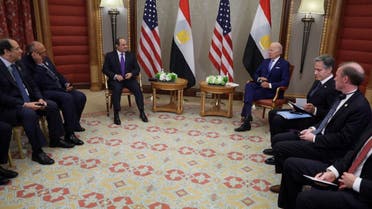 US President Joe Biden meets with Egyptian President Abdel-Fattah el-Sissi in Jeddah, Saudi Arabia, on July 16, 2022. (Reuters)