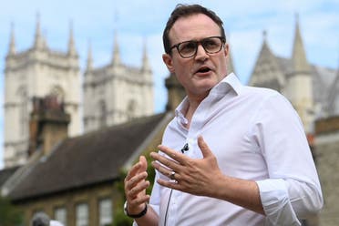 British Conservative MP and Conservative leadership candidate Tom Tugendhat speaks to the media near the Houses of Parliament in London, Britain, on July 13, 2022. (Reuters)