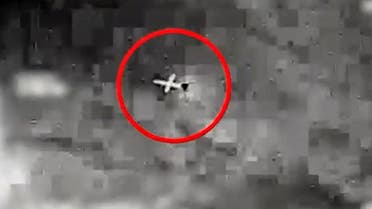 This image grab from a video released by the Israeli army spokesperson's unit on July 2, 2022, reportedly shows a drone launched by Lebanon's Hezbollah movement that was headed towards an offshore gas field in the Mediterranean. (AFP)