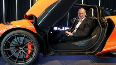 File photo of CEO of McLaren Automotive Limited, Mike Flewitt, poses for a photograph with the McLaren 765LT at its launch at the McLaren headquarters in Woking, Britain, March 3, 2020. (Reuters)