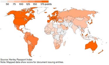 خريطة توضح قوة جوازات السفر عالميا