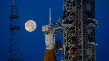 NASA’s Artemis I Moon rocket sits at Launch Pad Complex 39B at Kennedy Space Center, in Cape Canaveral, Florida, on June 15, 2022. (AFP)