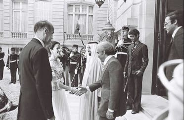 In this photo, 14-year-old Sheikh Mohamed, now the UAE President, and Nusseibeh are seen in a meeting with then-French President Valery Giscard d’Estaing in 1975. (Twitter)
