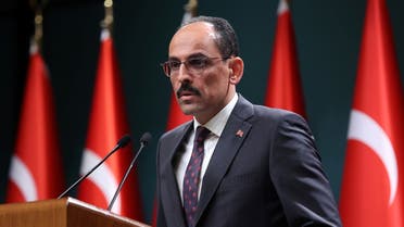 Turkish Presidential spokesperson Ibrahim Kalin gives a press conference following talks with Sweden and Finland over their bids to join NATO at the Presidential Complex in Ankara, on May 25, 2022. (AFP)