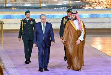 Saudi Arabia’s Crown Prince Mohammed bin Salman received Kazakhstan’s President Kassym-Jomart Tokayev at the al-Salam Palace in Jeddah on July 24. (Twitter)