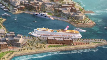 A rendering of the luxury cruise terminal in Jeddah as part of the Jeddah Central Project. (Twitter)