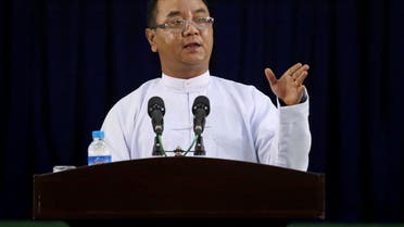 Myanmar's military junta spokesman Zaw Min Tun speaks during the information ministry's press conference in Naypyitaw, Myanmar, March 23, 2021. (Reuters)