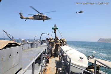 Lebanese soldiers conduct a mock visit, board, search, and seizure (VBSS) of a ship used for smuggling. (Supplied)