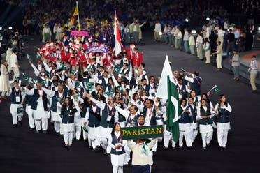 کامن ویلتھ گیمز کی افتتاحی تقریب کے دوران ٹیم پاکستان کی پریڈ 