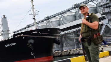 A Ukrainian serviceman stands in front of silos of grain from Odesa Black Sea port, before the shipment of grain as the government of Ukraine awaits signal from UN and Turkey to start grain shipments, amid Russia's invasion of Ukraine, in Odesa, Ukraine July 29, 2022. (File photo: Reuters)