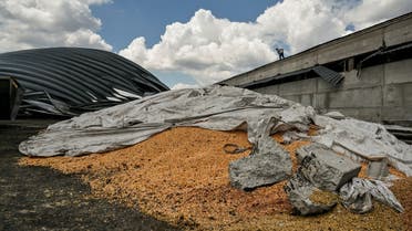 Wheat grains are seen at a place of a storage destroyed by a Russian military strike, as Russia's attack on Ukraine continues, in the village of Yulivka, Zaporizhzhia region, Ukraine, on July 27, 2022. (Reuters)