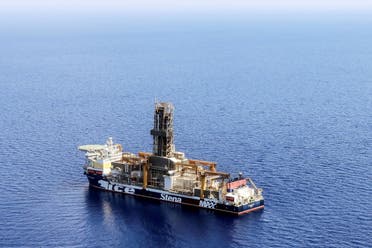London-based Energean's drill ship begins drilling at the Karish natural gas field offshore Israel in the east Mediterranean May 9, 2022. (Reuters)