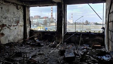 A view shows the interior of a damaged building at the Zaporizhzhia Nuclear Power Plant compound, amid Russia's invasion of Ukraine, in Enerhodar, Zaporizhzhia region, Ukraine, in this handout picture released March 16, 2022. (Reuters)