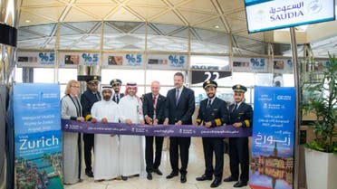 At the departure gate at the Riyadh International Airport, a ribbon-cutting ceremony took place to launch the new route as SAUDIA employees bid farewell to the traveling guests. (Courtesy: SAUDIA)