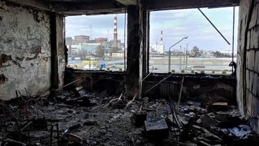 A damaged building at the Zaporizhzhia Nuclear Power Plant compound, amid Russia's invasion of Ukraine, in Enerhodar, Zaporizhzhia region, Ukraine, in this handout picture released on March 16, 2022. (Reuters)