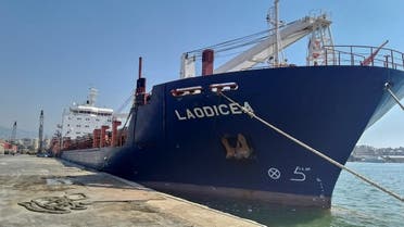 A view shows the ship Laodicea docked at port of Tripoli in northern Lebanon, on July 29, 2022. (Reuters)