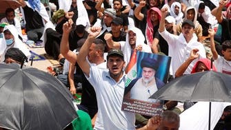تجمع گسترده حامیان مقتدی صدر در منطقه سبز بغداد 
