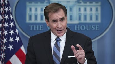 National Security Council coordinator for strategic communications John Kirby answers questions during the daily briefing at the White House on August 04, 2022 in Washington, DC. (AFP)
