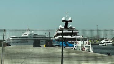 A yacht belonging to a sanctioned Russian billionaire parliamentarian Andrei Skoch is docked at Port Rashid terminal, in Dubai, June 24, 2022. (Reuters)