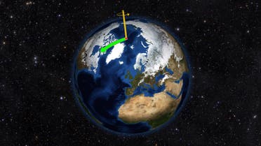 Illustration showing a change in the Earth's axis of rotation, causing 'wobble'.  (NASA)