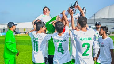 Members of Saudi Arabia's Special Olympics football team celebrate after winning gold in the Unified Cup against Romania on August 6, 2022. (Twitter)