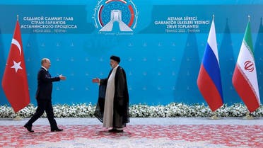 Russian President Vladimir Putin and Iranian President Ebrahim Raisi meet in Tehran, July 19, 2022. (Reuters)