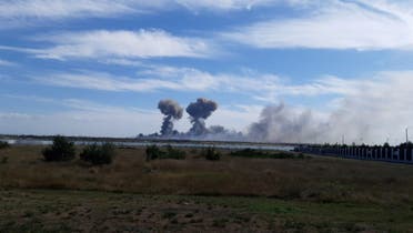 Smoke rises after explosions were heard from the direction of a Russian military airbase near Novofedorivka, Crimea, in this still image obtained by Reuters August 9, 2022. (Reuters)