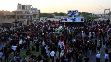 Supporters of the Coordination Framework, a group of Shia parties, gather during a protest, amid a political crisis, near Green Zone, in Baghdad, Iraq August 12, 2022. (Reuters)