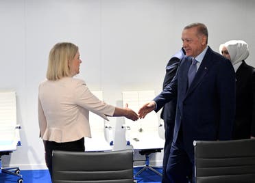 أردوغان يلتقي رئيسة وزراء السويد في مادريد في يونيو الماضي