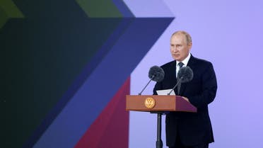 Russian President Vladimir Putin delivers a speech during a ceremony opening the international military-technical forum Army-2022 at Patriot Congress and Exhibition Centre in the Moscow region, Russia, on August 15, 2022. (Reuters)